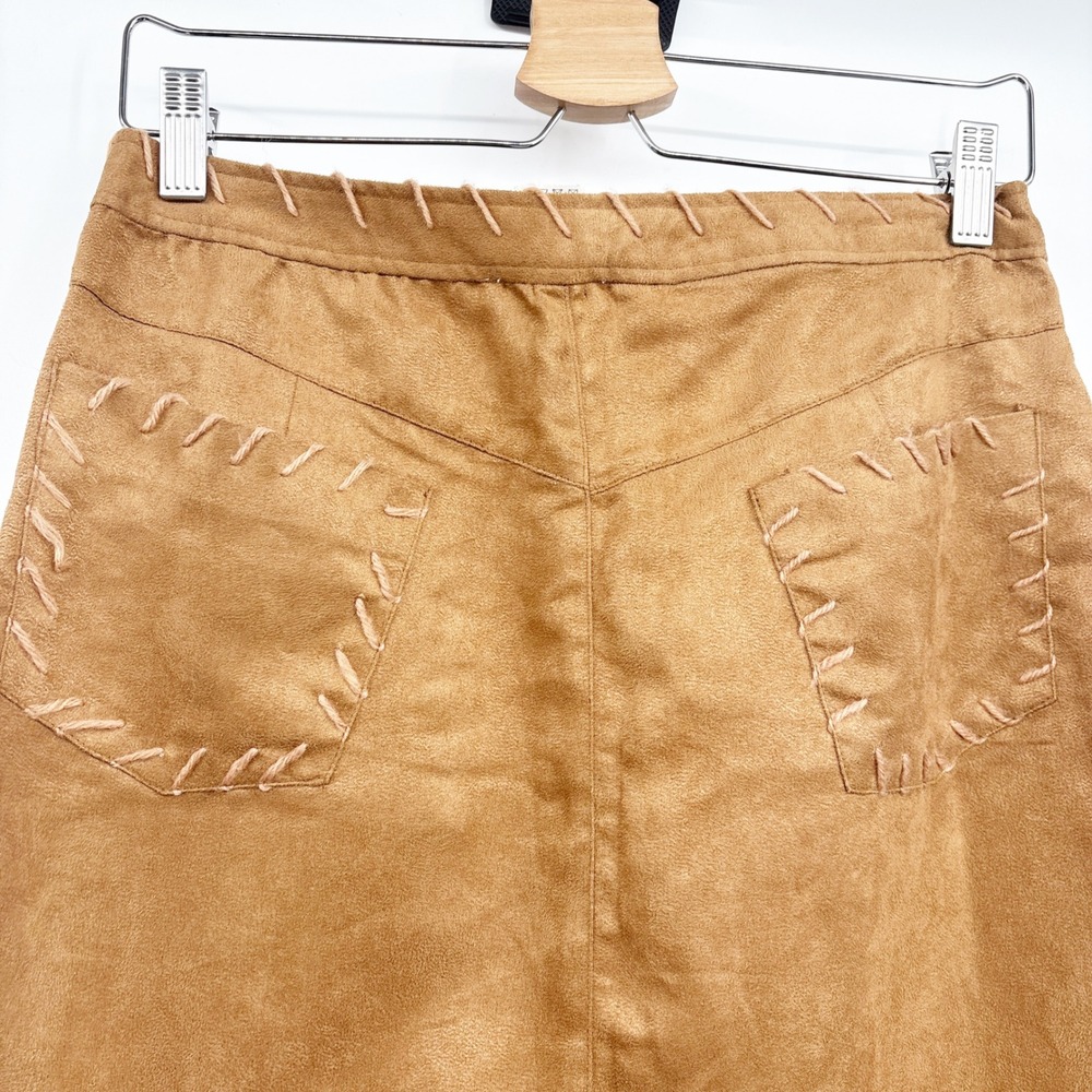 SHOMI Australia Womens Boho Western Vintage Suede Fringe Crochet Midi Skirt 10 - Picture 7 of 8
